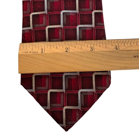 Stafford Red Geometric Silk Necktie Mens Tie Accessory Office Work Formal Gift - Picture 7 of 8
